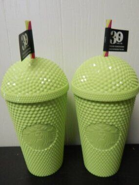 Starbucks 2025 - 30 Years Of Studded Lime Green Dome Cold Cup 16oz Lot of 2 NEW